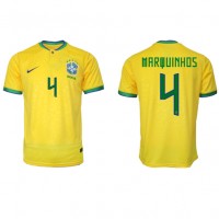 Fotbalové Dres Brazílie Marquinhos #4 Domácí MS 2022 Krátký Rukáv